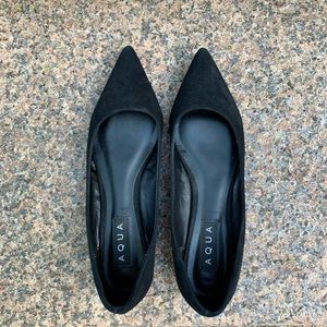 AQUA Abel black suede pointed toe flats